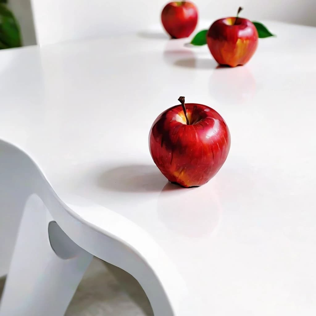 a red apple on a white table