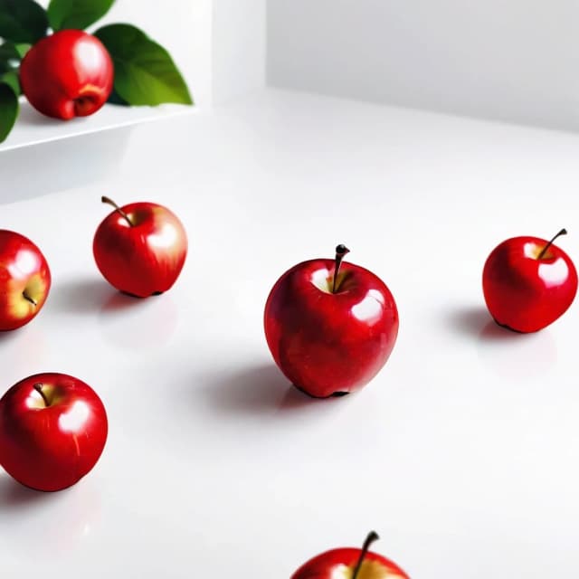 a red apple on a white table