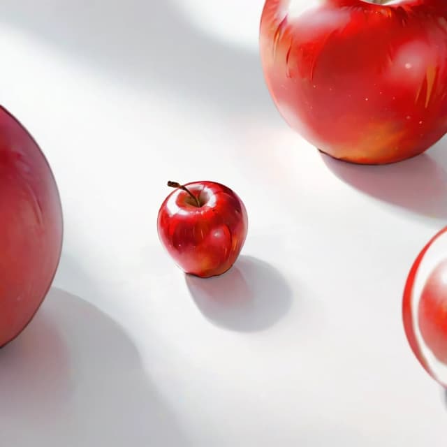 a red apple on a white table