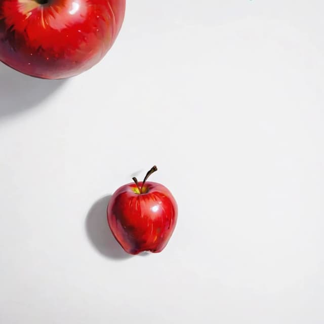 a red apple on a white table