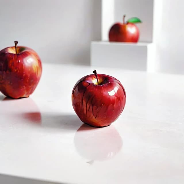 a red apple on a white table