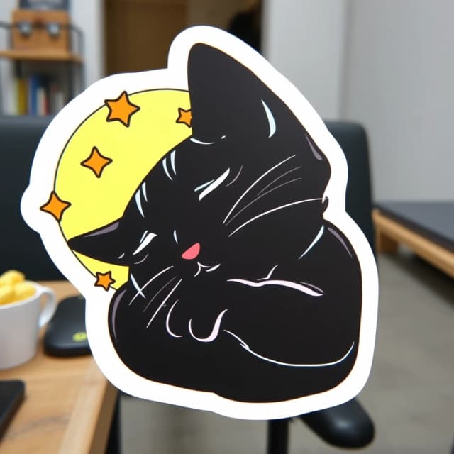 Стикер с спящим чёрным котом