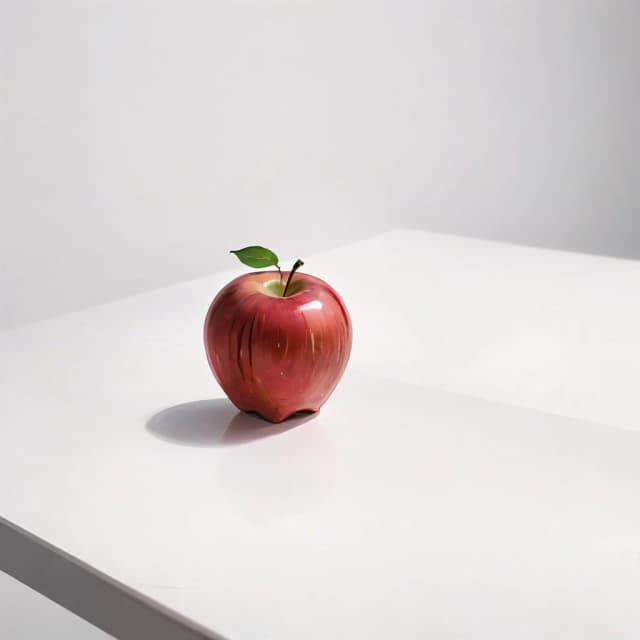 a red apple on a white table