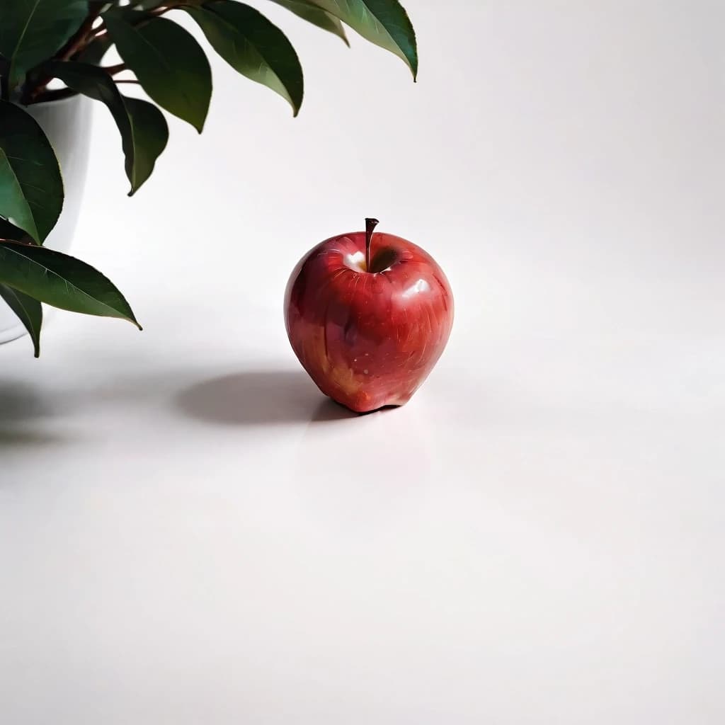 a red apple on a white table
