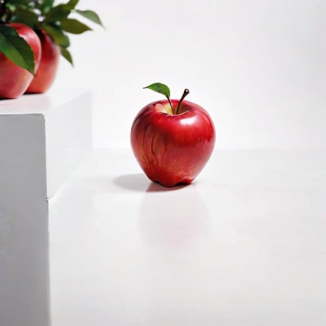 a red apple on a white table