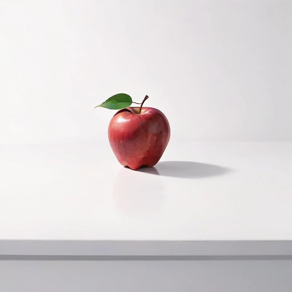 a red apple on a white table