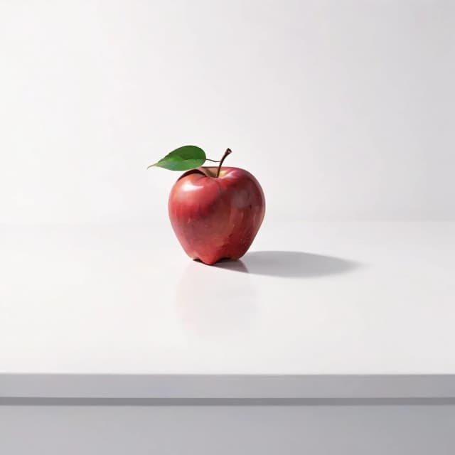 a red apple on a white table