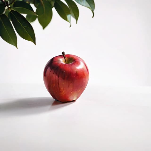 a red apple on a white table