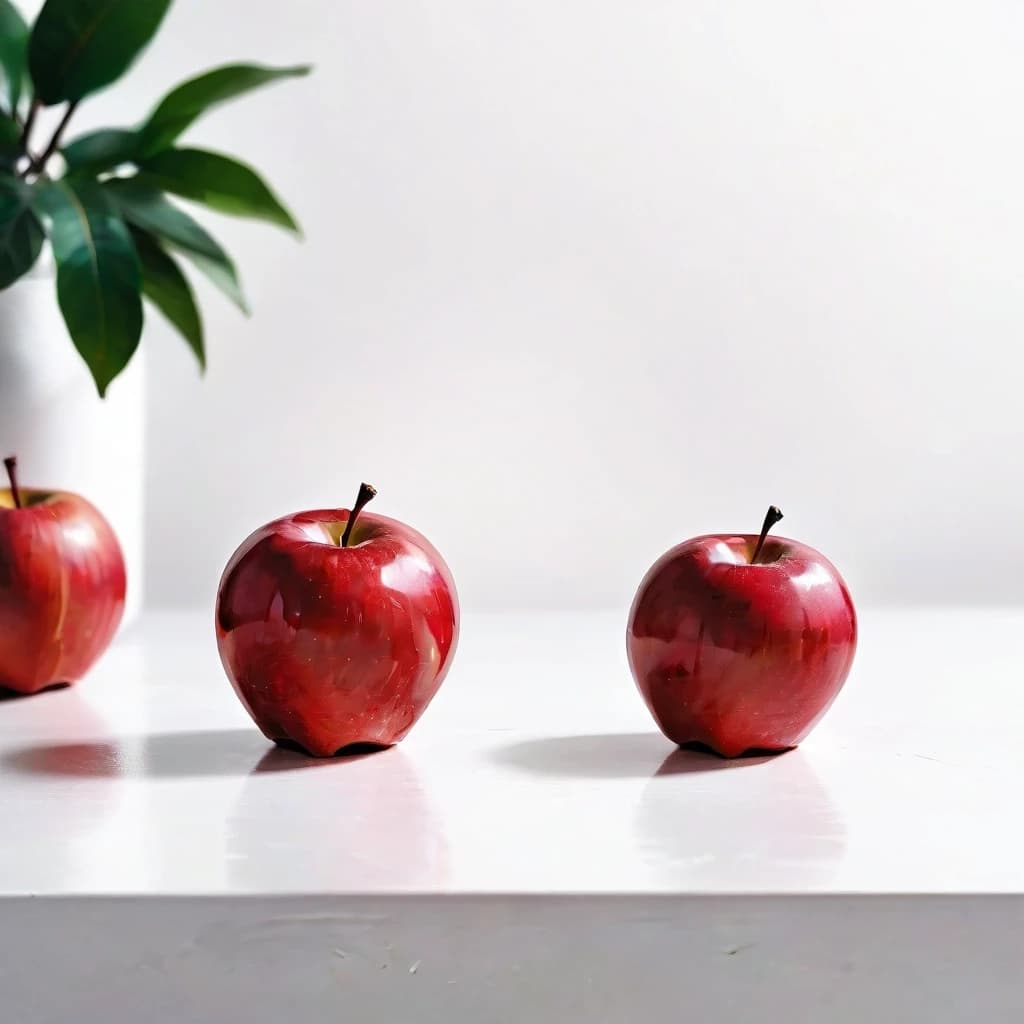 a red apple on a white table