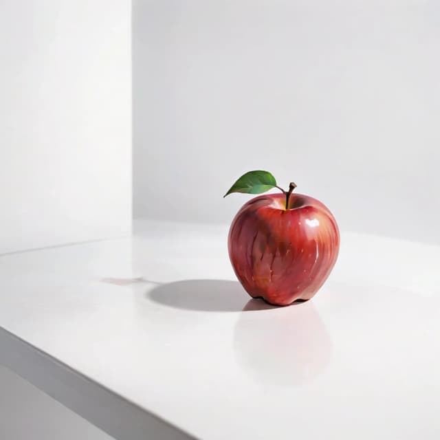 a red apple on a white table