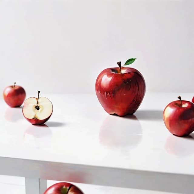 a red apple on a white table