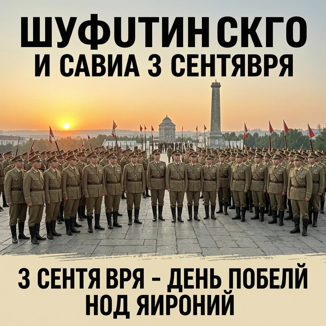 Создай изображение на тему песни Шуфутинского "И снова 3 сентября" добавь к нему, что 3 сентября - день победы над Японией