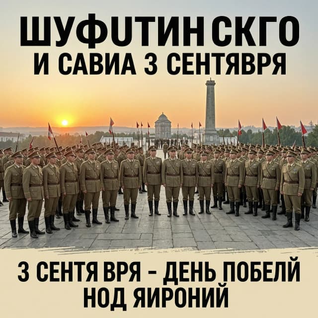 Создай изображение на тему песни Шуфутинского "И снова 3 сентября" добавь к нему, что 3 сентября - день победы над Японией