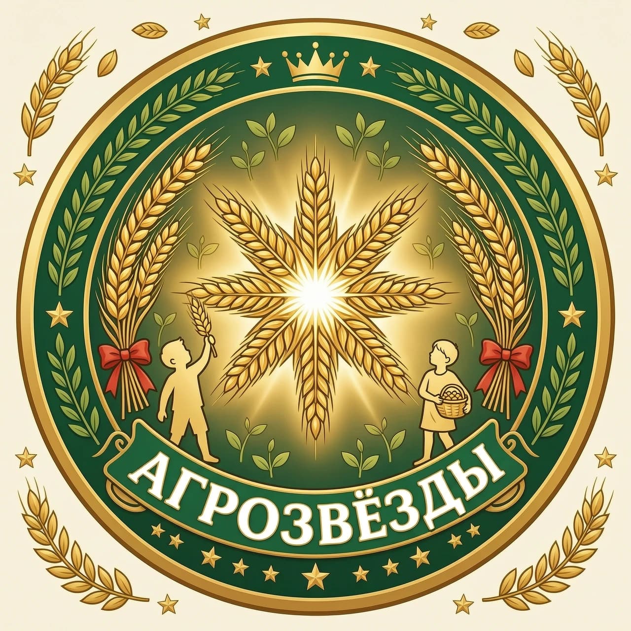 Эмблема с названием АГРОЗВЁЗДЫ. На эмблеме должна быть звезда, колосья ( Или звезда из колосьев), что- то сельскохозяйственное и могут быть дети. Эмблема должна быть яркая. с углов всё убрать в круг и сделать яркую.  В словах не должно быть ошибок, должно быть только одно слово АГРОЗВЁЗДЫ. Буквы должны быть русскими. убрать название клуба