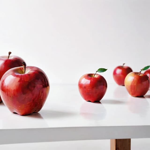 a red apple on a white table