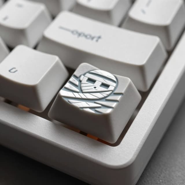 A keycap in the form of an engraved mummy for a gaming keyboard