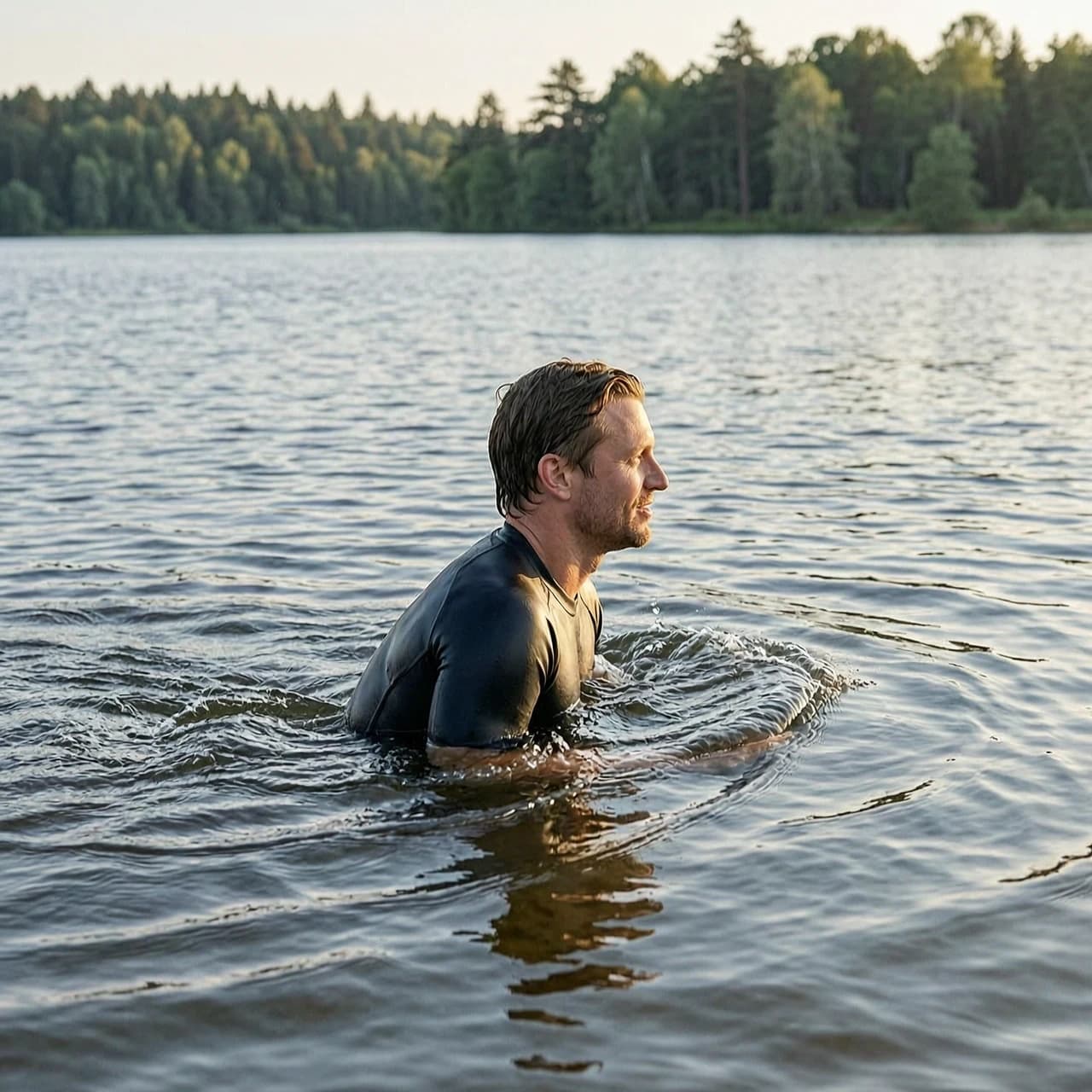 Медленно выходит из воды