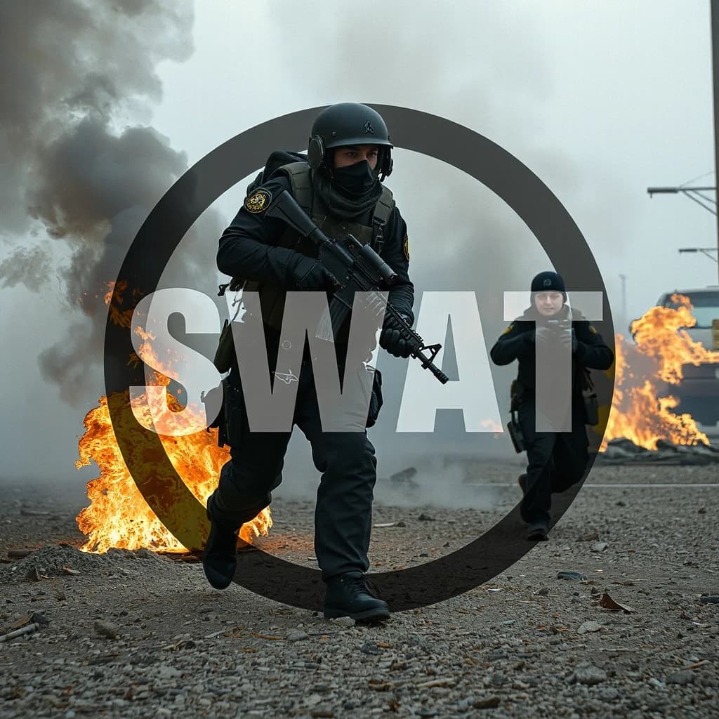 сделай картинку с надписью SWAT чтоб на заднем фоне был огонь