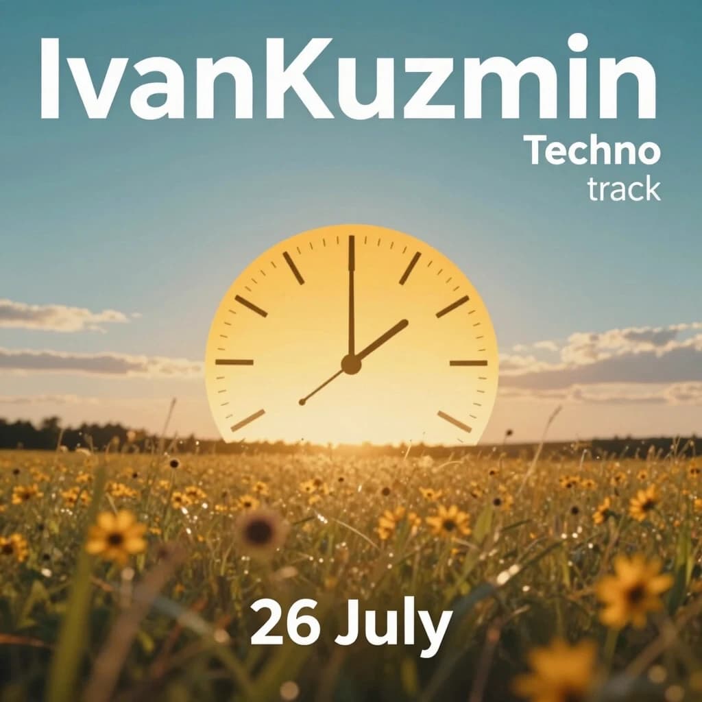 Обложка к треку в стиле Melodic Techno, исполнитель IvanKuzmin, трек называется 26 july. На обложке изображено уходящее лето и проходящее время, но она должна быть оптимистичной! Также обложка должна содержать название трека и исполнителя
