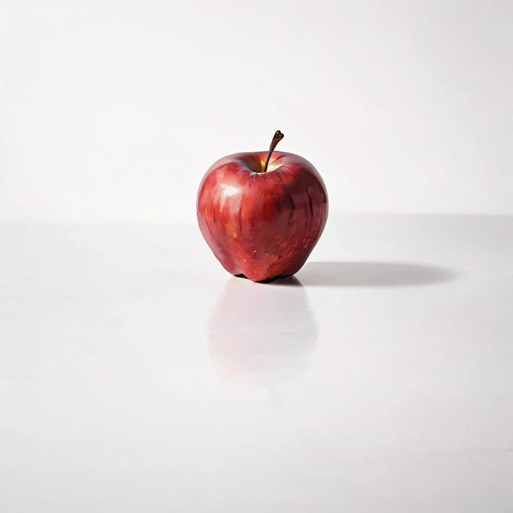 a red apple on a white table