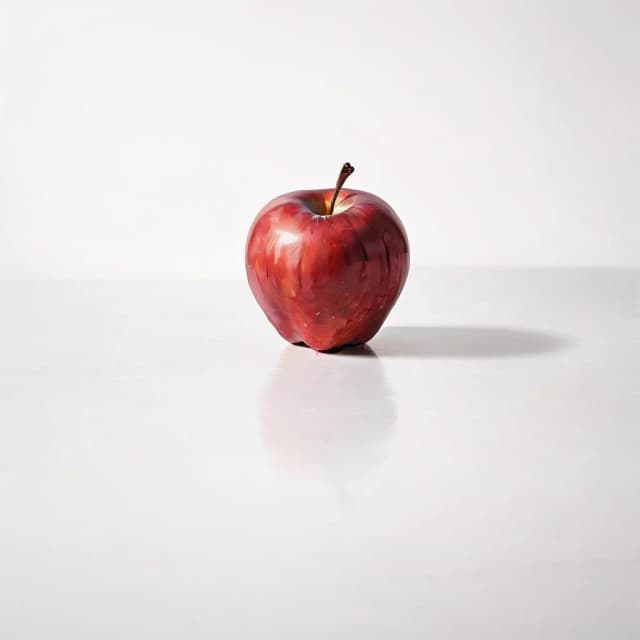 a red apple on a white table