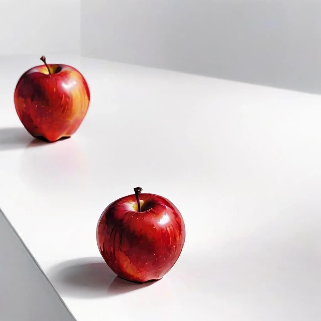a red apple on a white table