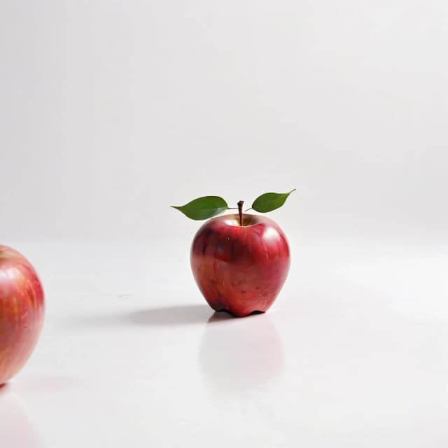 a red apple on a white table