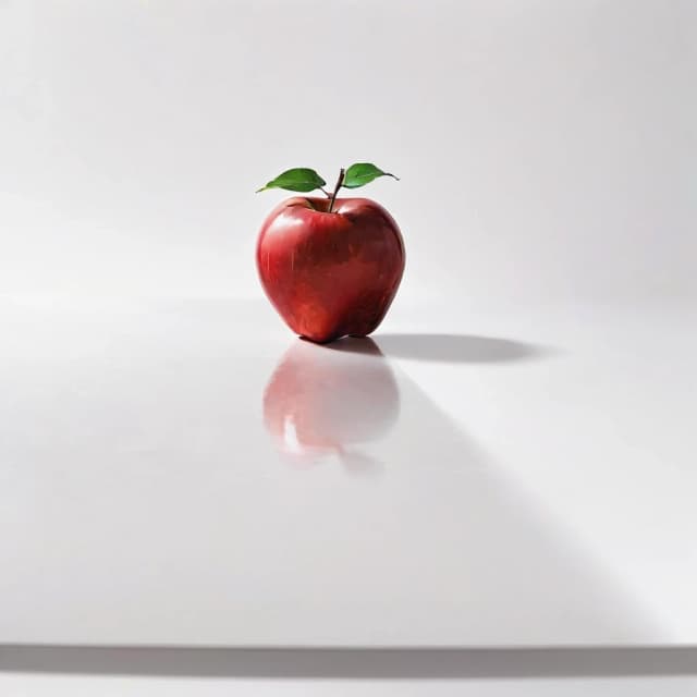 a red apple on a white table