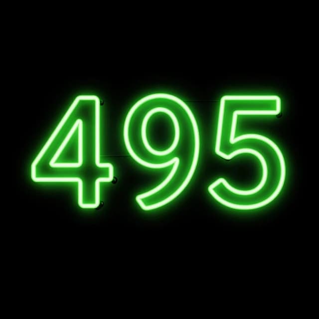 неоновая зеленая вывеска на полностью черном фоне с надписью 495
но она не должна быть кислотной