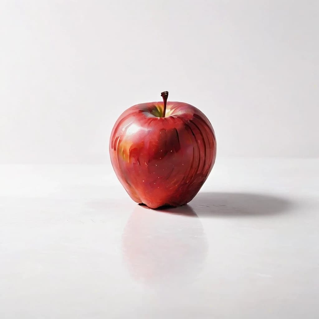 a red apple on a white table