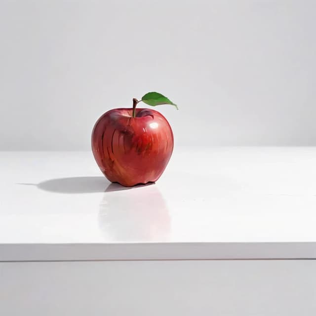 a red apple on a white table