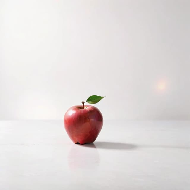 a red apple on a white table