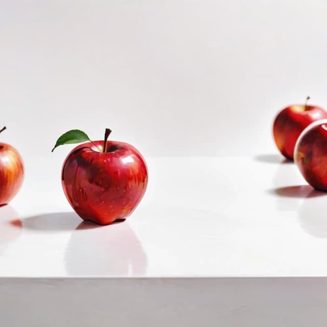 a red apple on a white table