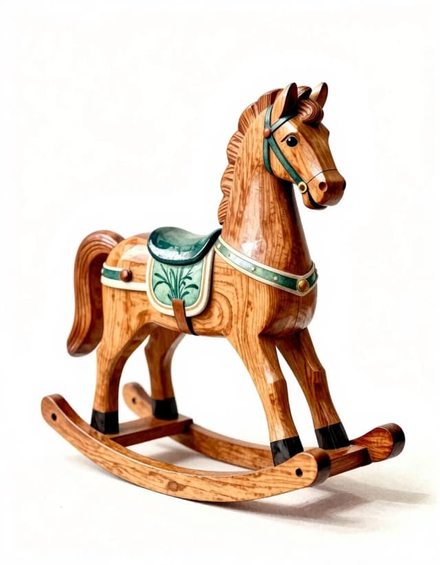 A masterpiece. Creating an image. The style is watercolor painting. Delicate watercolor on raw, on paper.((Wooden carved rocking horse, with Mezen painting:1.6)). High resolution. High detail and clear texture. Intense close-up. High quality. Increased attention to small details. The aspect ratio is 3:4. Artists - Levitan, Shishkin.u