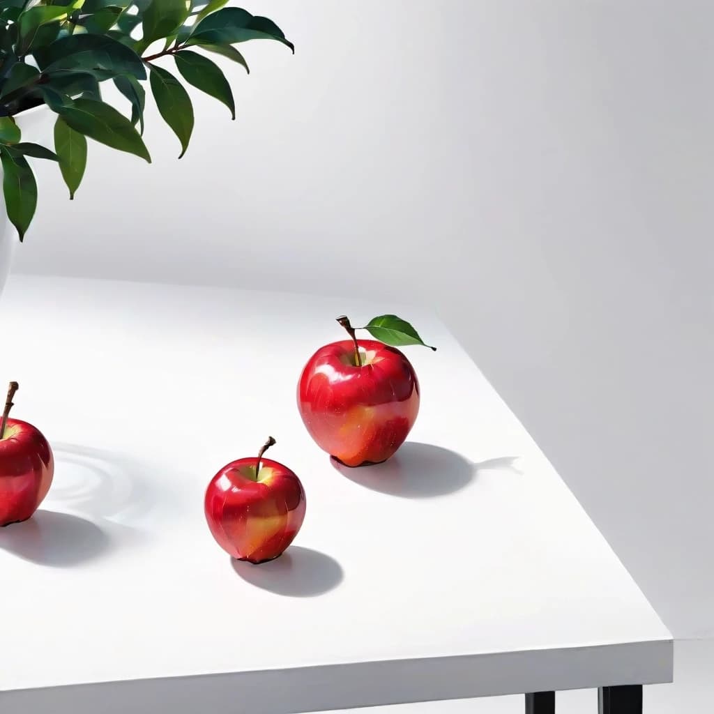 a red apple on a white table