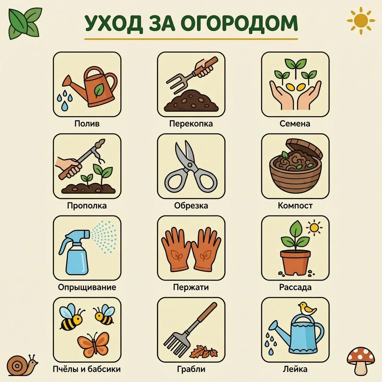СОЗДАТЬ НАБОР ВЕКТОРНЫХ КАРТИНОК НА ТЕМУ УХОД ЗА ОГОРОДОМ