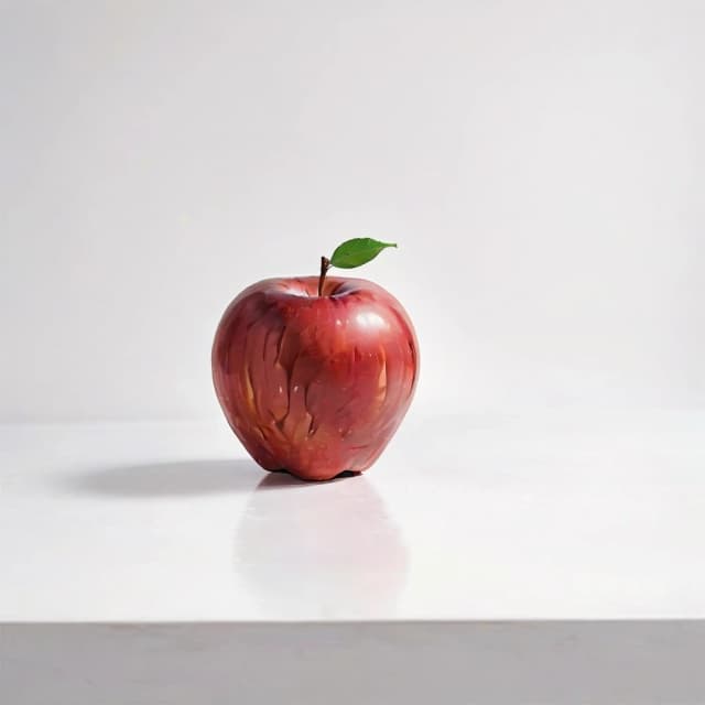 a red apple on a white table