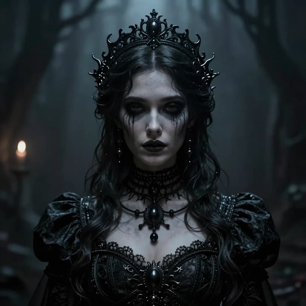 Aristocratic Irresistible Female Hunter, Panorama, Gloomcore, pov, fine artistic composition, magical atmosphere, cinematic perfect intricate stunning fine detail, background inspired, ambient illumination, sublime, great composition, theatrical, illustrious quality