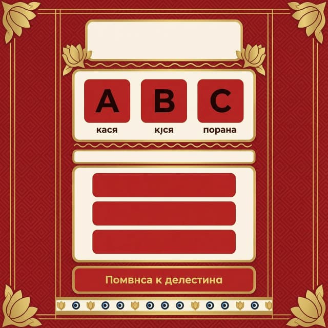 Вертикальный фон для Pinterest, формат 1000x1500 пикселей. Стиль: турецкий образовательный плакат в стиле халкарт.

ЦВЕТОВАЯ ПАЛИТРА:
- Основной фон: насыщенный бордово-красный #B91C1C
- Блоки контента: кремово-белый #FFF8F0
- Акцентный цвет: золотой #D4AF37
- Текст в блоках: темно-бордовый #5C0000

КОМПОЗИЦИЯ (СВЕРХУ ВНИЗ, БЕЗ ТЕКСТА):

ВЕРХНЯЯ ЧАСТЬ (15%):
Большой кремовый прямоугольник с закругленными углами для заголовка. По углам — декоративные золотые тюльпаны.

СРЕДНЯЯ ЧАСТЬ (15-40%):
Большой кремовый блок с тремя красными квадратами в ряд. Каждый квадрат с закругленными углами, внутри место для одной большой буквы. Под каждым квадратом — место для маленькой буквы-пояснения.

СРЕДНЯЯ-НИЖНЯЯ ЧАСТЬ (40-55%):
Узкая кремовая полоса для правила.

НИЖНЯЯ СРЕДНЯЯ ЧАСТЬ (55-80%):
Кремовый блок с тремя красными прямоугольниками-карточками в столбик. Каждая карточка с закругленными углами, внутри место для примера формулы.

НИЖНЯЯ ЧАСТЬ (80-90%):
Красный прямоугольник с закругленными углами для призыва к действию.

САМЫЙ НИЗ (90-100%):
Узкая кремовая полоса с повторяющимся паттерном: золотые тюльпаны чередуются с синими глазами Nazar boncuğu.

ДЕКОРАТИВНЫЕ ЭЛЕМЕНТЫ:
- По краям красного фона: тонкие золотые линии-рамки
- В углах: крупные золотые тюльпаны
- Между блоками: тонкие золотые волнистые линии-разделители
- Фон красного цвета: едва заметный геометрический узор

СТИЛЬ: чистый, современный, образовательный, яркий, запоминающийся. Вдохновлено турецкими культурными плакатами. БЕЗ ТЕКСТА, БЕЗ БУКВ.