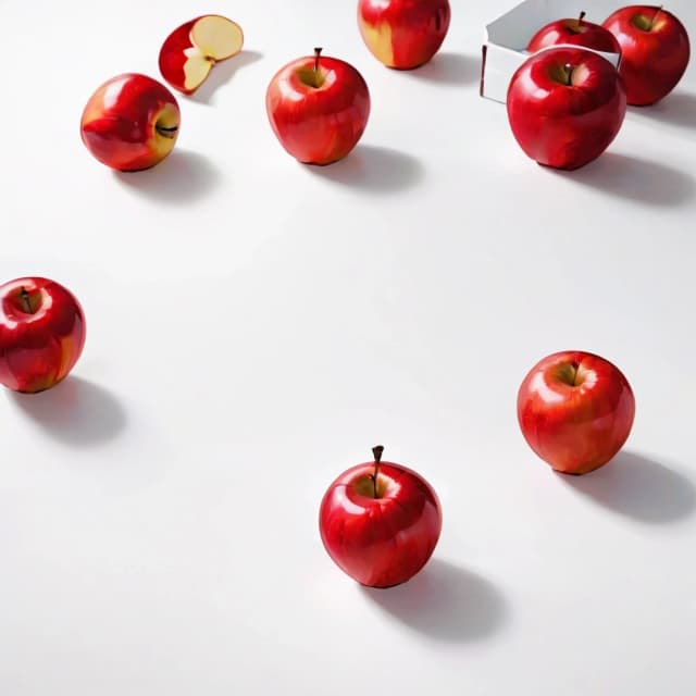 a red apple on a white table