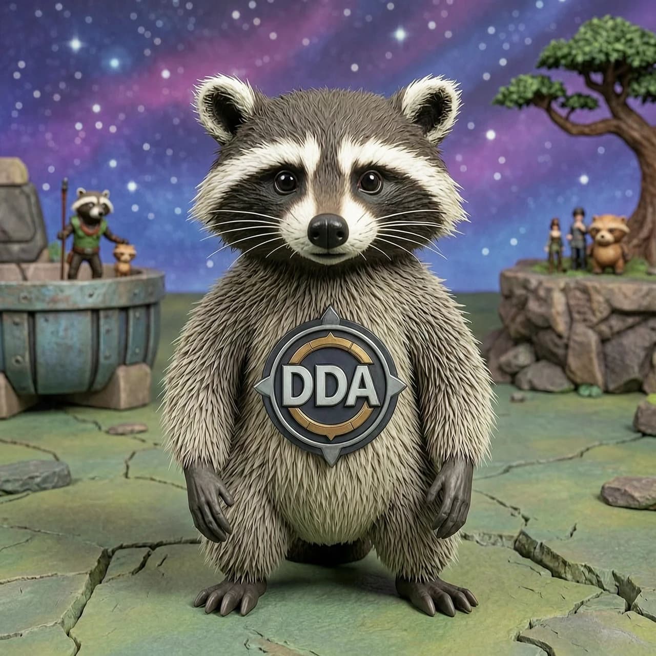 Енот с фильма стражи галактики с эмблемой DDO
