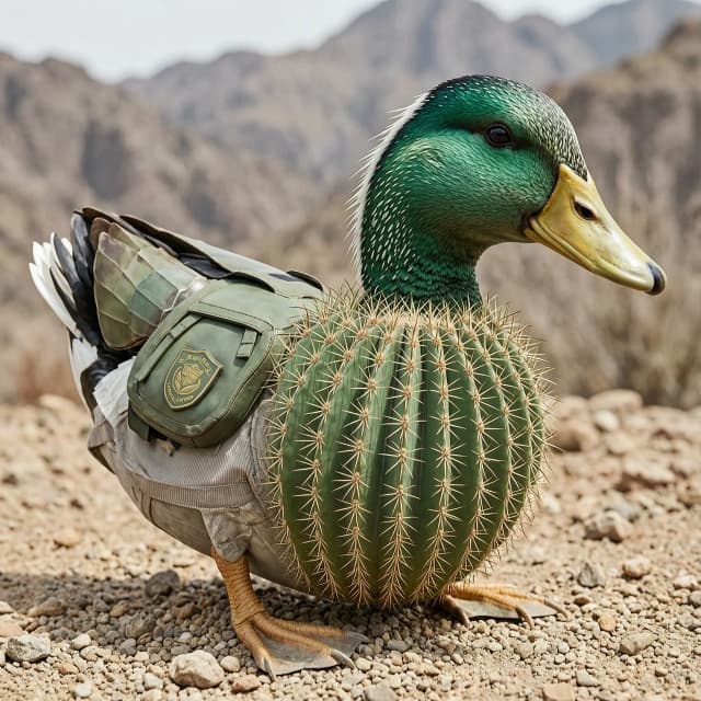 hybrid of a platypus, a guard, and a cactus