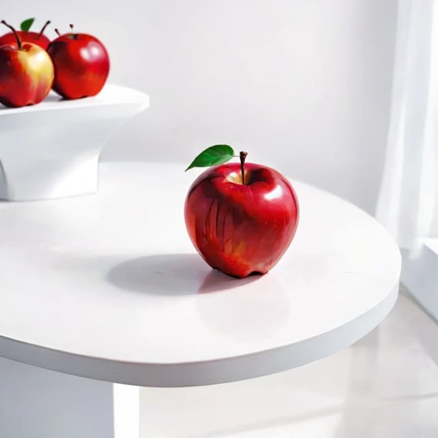 a red apple on a white table