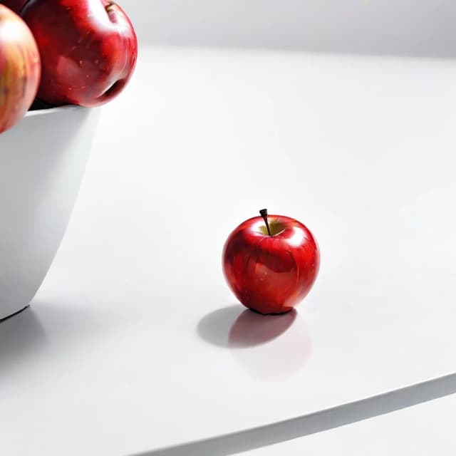 a red apple on a white table