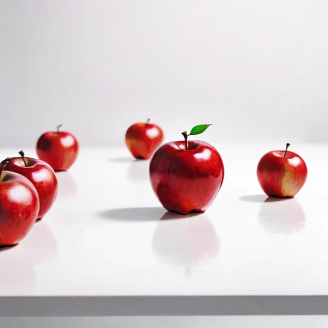 a red apple on a white table