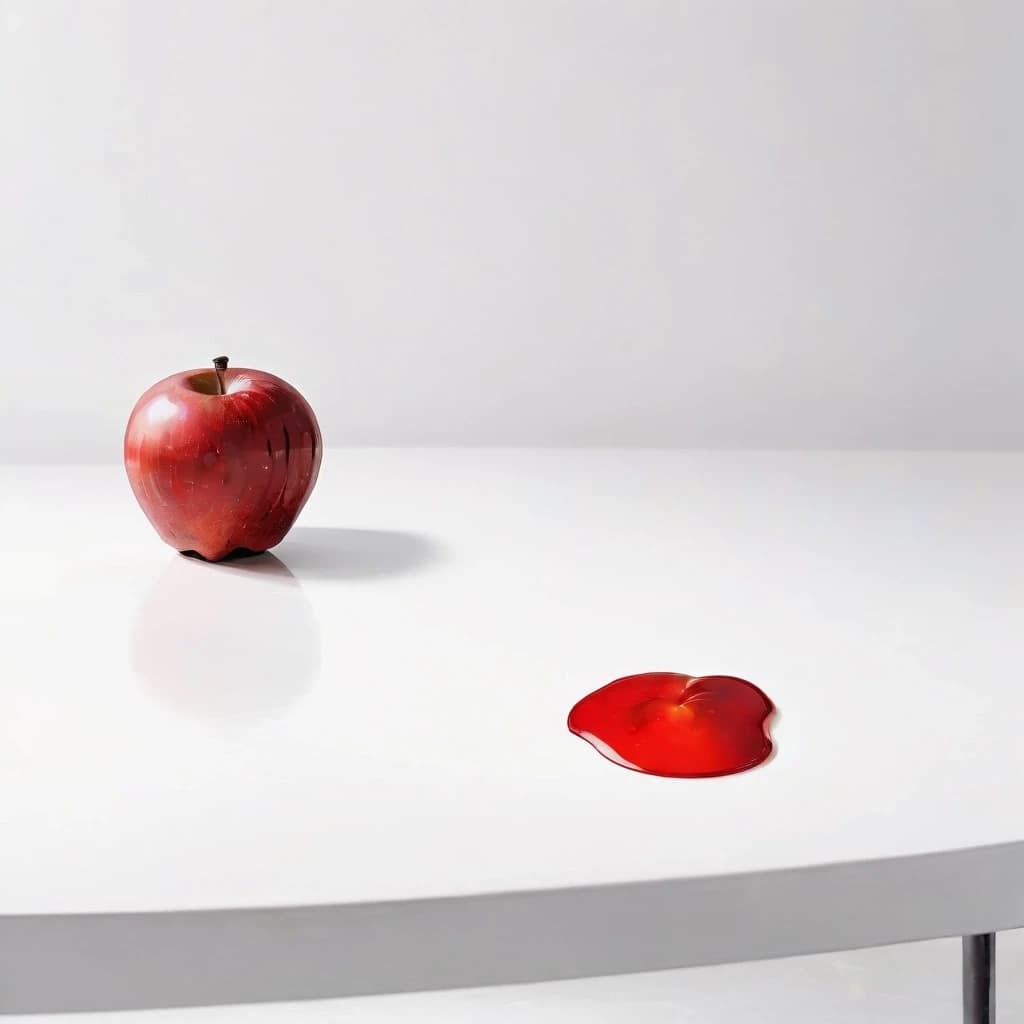 a red apple on a white table