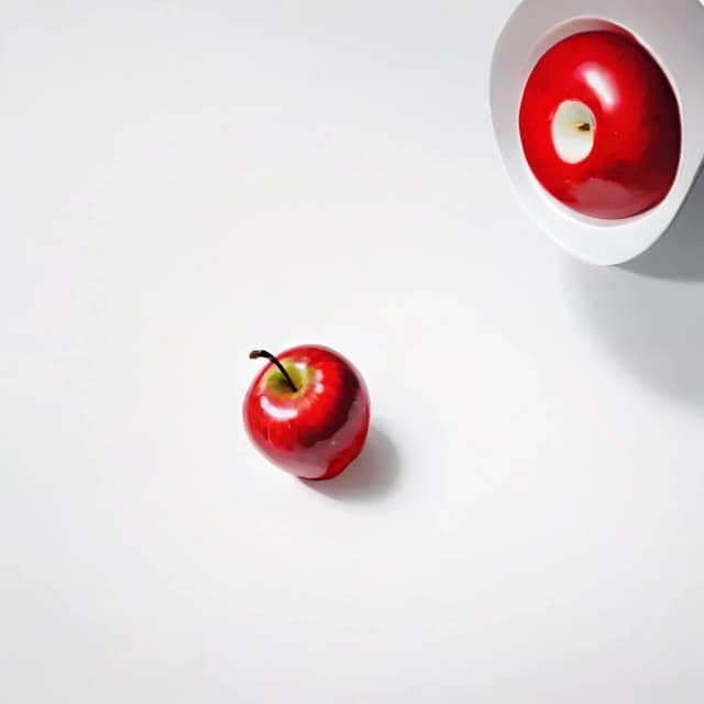 a red apple on a white table