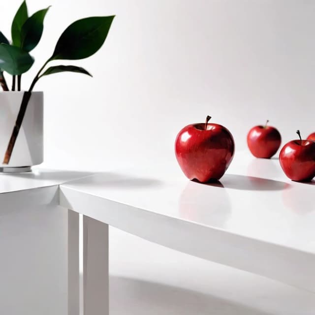a red apple on a white table
