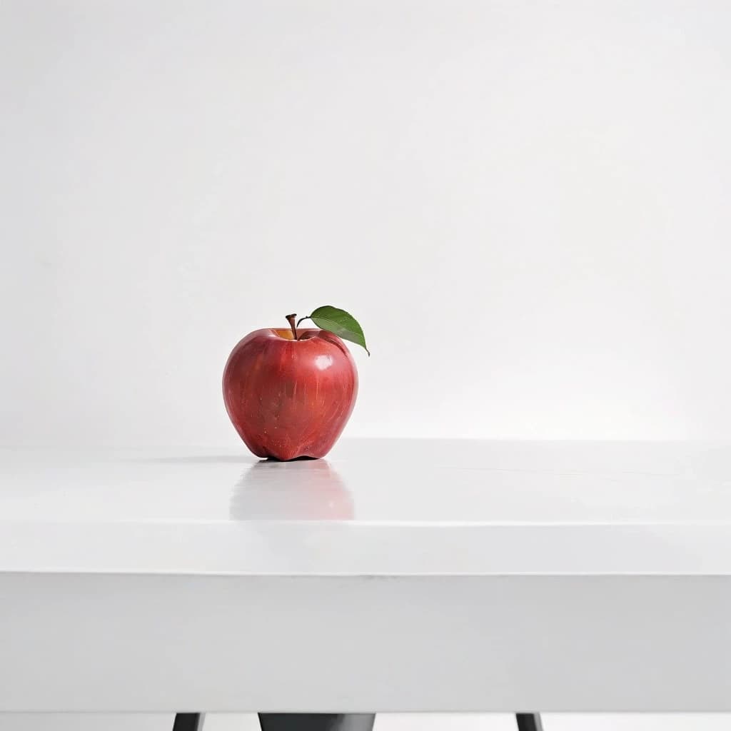 a red apple on a white table