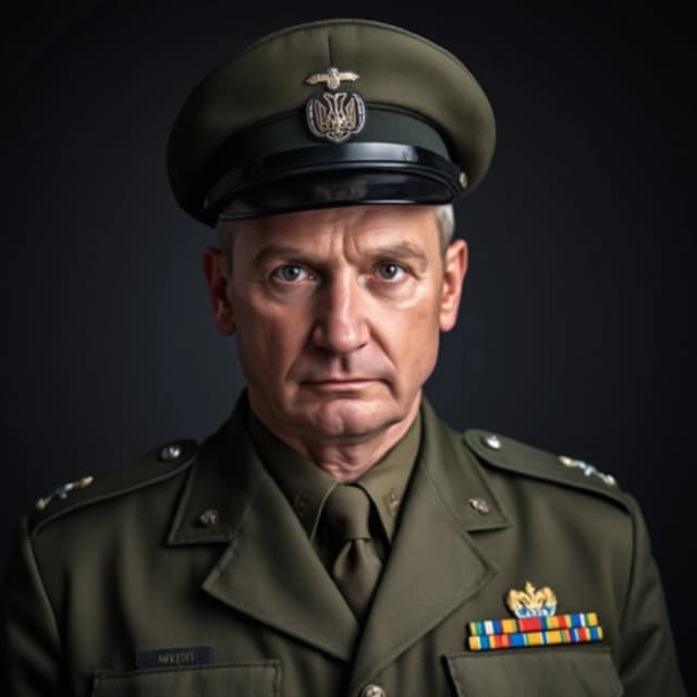 professional portrait of middle aged impudent but cowardly ukrainian lieutenant in NATO uniform.